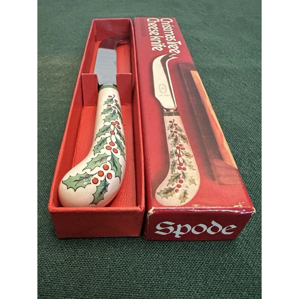 Spode Christmas Tree Cheese Knife 1970s Box Mid Century Butler Sheffield Blade